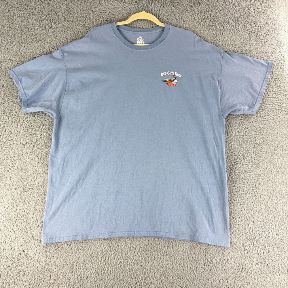 Old Guys Rule Happy Camper Graphic T-Shirt Mens XXL Blue Short Sleeve Novelty
